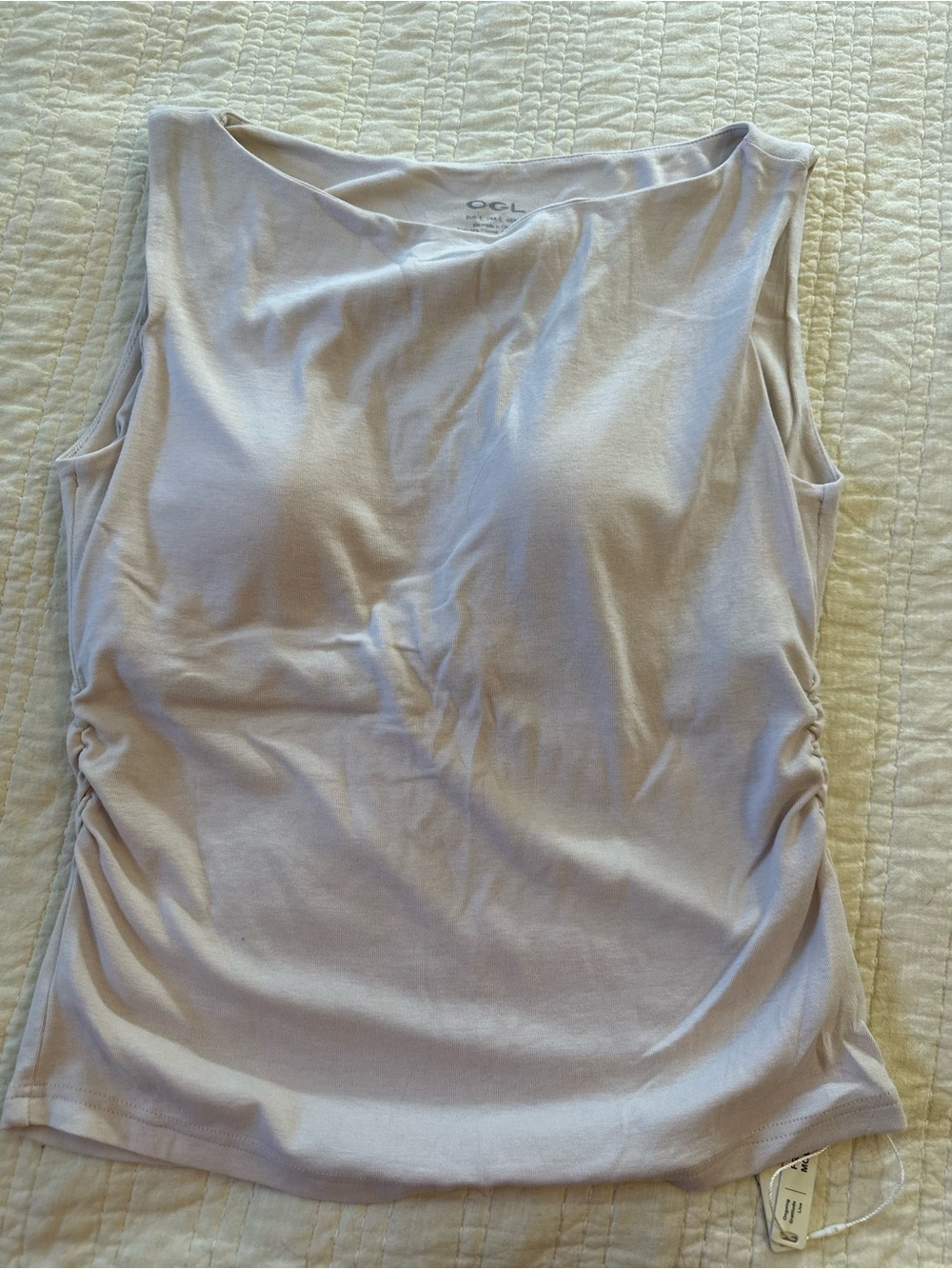 OGL Light cream Ruched Side Tank Top Large New NWT